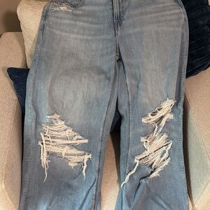 American Eagle Outfitters Light Blue Distressed Baggy Wide-leg Jeans
